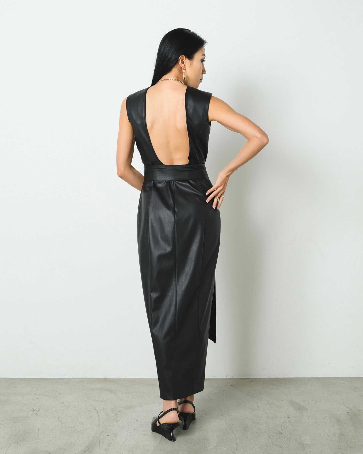 SYNTHETIC LEATHER NARROW DRESS