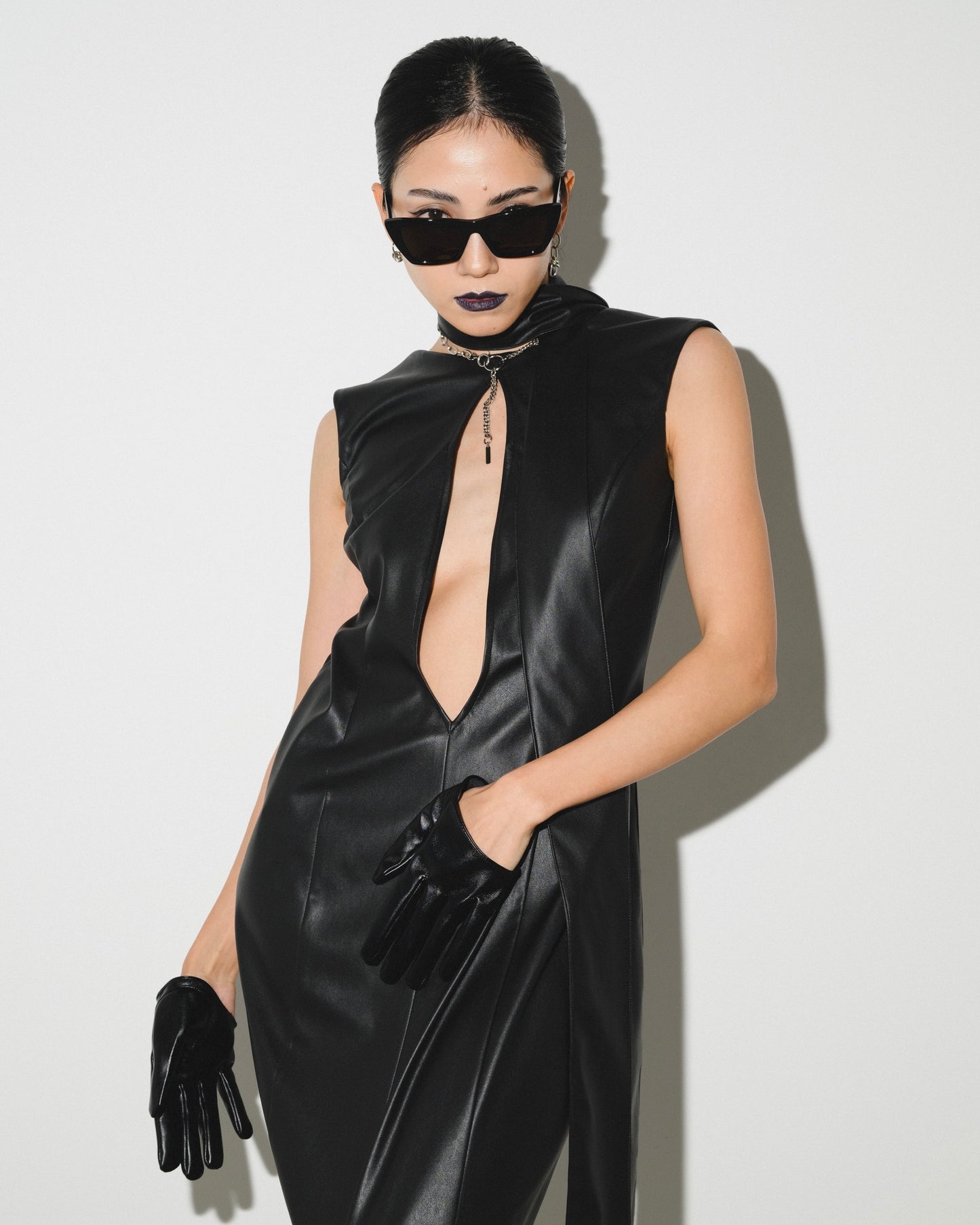 SYNTHETIC LEATHER NARROW DRESS