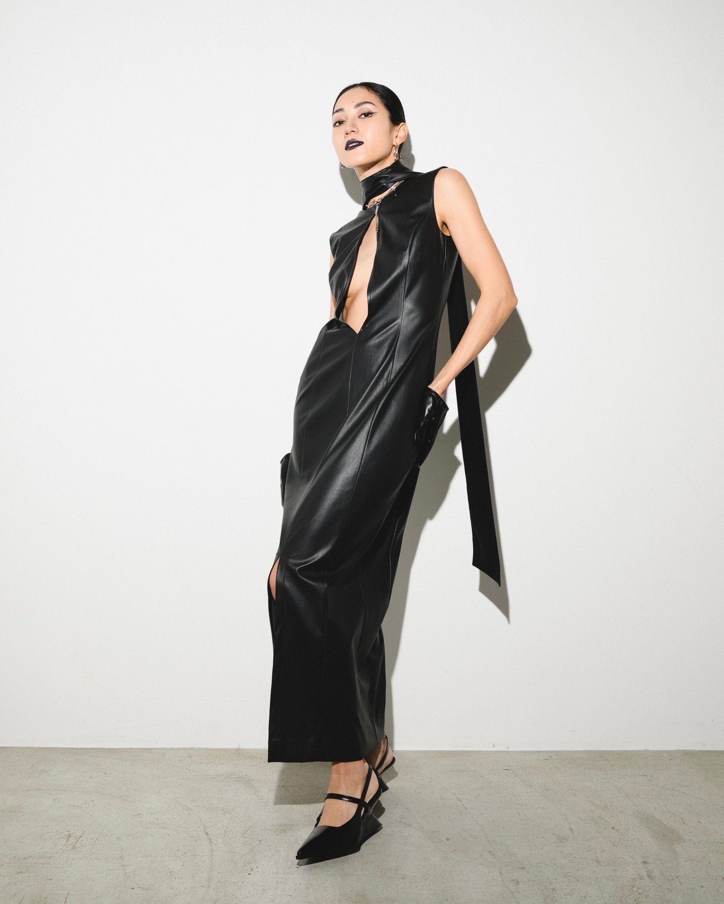 SYNTHETIC LEATHER NARROW DRESS